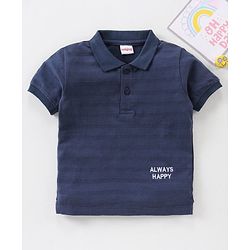 Babyhug Half Sleeves Polo T-Shirt Text Embroidery - Navy Blue