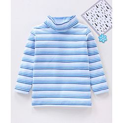 Babyhug Cotton Knit Full Sleeves Striped Winter T-Shirt - Blue