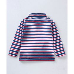 Babyhug Cotton Knit Full Sleeves Striped Skivi Winter T-Shirt - Navy Red