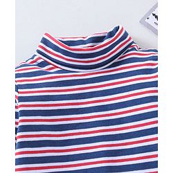 Babyhug Cotton Knit Full Sleeves Striped Skivi Winter T-Shirt - Navy Red
