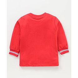 Babyhug Cotton Full Sleeves Winterwear T-Shirt with Bear Applique & Tipping at Cuff- Red