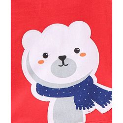 Babyhug Cotton Full Sleeves Winterwear T-Shirt with Bear Applique & Tipping at Cuff- Red
