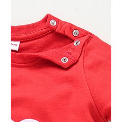 Babyhug Cotton Full Sleeves Winterwear T-Shirt with Bear Applique & Tipping at Cuff- Red