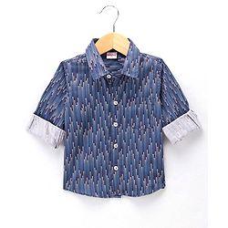 Babyhug Party Wear Full Sleeves Shirt With Bow Digital Print - Navy Blue