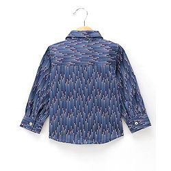 Babyhug Party Wear Full Sleeves Shirt With Bow Digital Print - Navy Blue