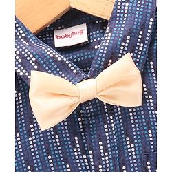 Babyhug Party Wear Full Sleeves Shirt With Bow Digital Print - Navy Blue