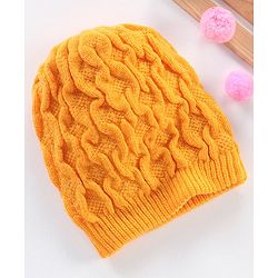 Babyhug Blend Cable Knitted Reversible Cap Textured Mustard - Diameter 10 cm