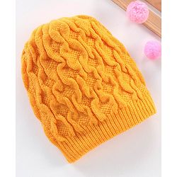 Babyhug Blend Cable Knitted Reversible Cap Textured Mustard - Diameter 10 cm