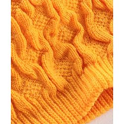 Babyhug Blend Cable Knitted Reversible Cap Textured Mustard - Diameter 10 cm