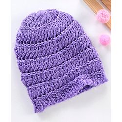 Babyhug Blend Knitted Cap Textured Purple - Diameter 12 cm