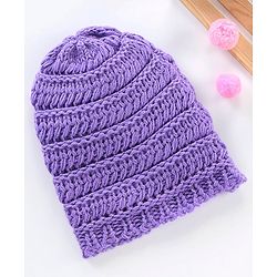 Babyhug Blend Knitted Cap Textured Purple - Diameter 12 cm
