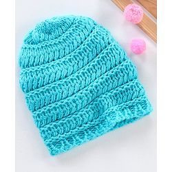 Babyhug Blend Knitted Cap Textured Blue - Diameter 12 cm