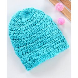Babyhug Blend Knitted Cap Textured Blue - Diameter 12 cm