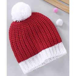 Babyhug Woollen Cap Maroon White - Diameter 11.5 cm