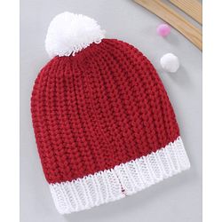 Babyhug Woollen Cap Maroon White - Diameter 11.5 cm
