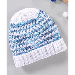 Babyhug Woollen Cap Blue White - Diameter 11 cm