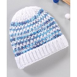 Babyhug Woollen Cap Blue White - Diameter 11 cm