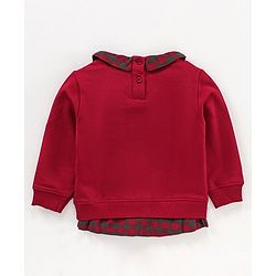 Babyhug Cotton Knit Full sleeves Sweatshirt With Woven Peter Pan Collar & Honeybee Badge - Red