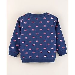 Babyhug Cotton Full Sleeves Front Open Sweatshirt With Foil Crown Print- Blue