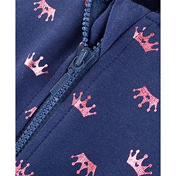 Babyhug Cotton Full Sleeves Front Open Sweatshirt With Foil Crown Print- Blue
