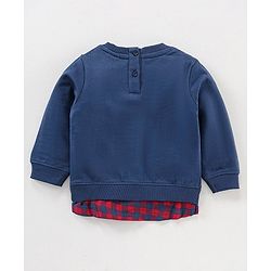 Babyhug Full Sleeves Sweatshirt With Reversible Sequins & Woven Checks Mock Shirt Hem - Blue