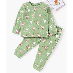 Babyhug Cotton Full Sleeves Night Suit Bunny Print - Green