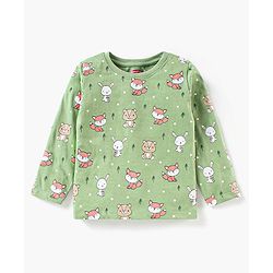 Babyhug Cotton Full Sleeves Night Suit Bunny Print - Green