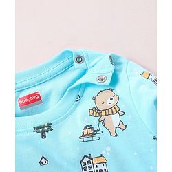 Babyhug Cotton Full Sleeves Nightsuit Teddy Print - Light Blue