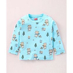 Babyhug Cotton Full Sleeves Nightsuit Teddy Print - Light Blue