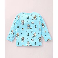 Babyhug Cotton Full Sleeves Nightsuit Teddy Print - Light Blue