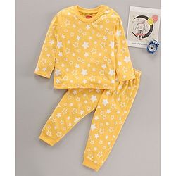Babyhug Full Sleeves Night Suit Star Print - Yellow