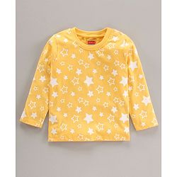 Babyhug Full Sleeves Night Suit Star Print - Yellow