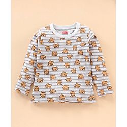 Babyhug Full Sleeves Striped Night Suit Tiger Print - Off White