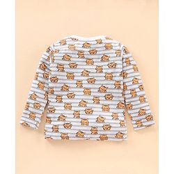 Babyhug Full Sleeves Striped Night Suit Tiger Print - Off White