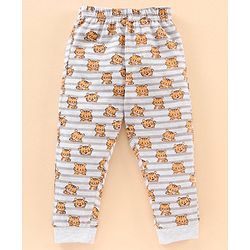 Babyhug Full Sleeves Striped Night Suit Tiger Print - Off White