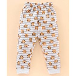 Babyhug Full Sleeves Striped Night Suit Tiger Print - Off White