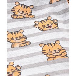 Babyhug Full Sleeves Striped Night Suit Tiger Print - Off White
