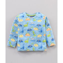 Babyhug Cotton Knit Full Sleeves DIno Print Night Suit - Stone Blue