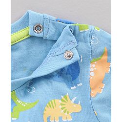 Babyhug Cotton Knit Full Sleeves DIno Print Night Suit - Stone Blue