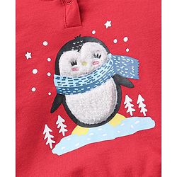 Babyhug Cotton Full Sleeves Hooded T-Shirt & Lounge Pants Penguin Patch- Red White