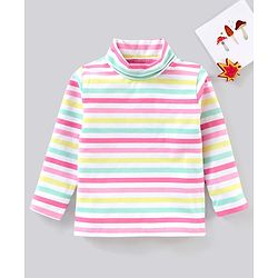 Babyhug Full Sleeves Cotton Lycra Skivi Top With Stripes - Pink