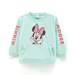 Babyhug Full Sleeves Knit Sweatshirt with Minnie Mouse Graphic & HD Text Print at Sleeves- Mint Green