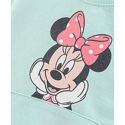 Babyhug Full Sleeves Knit Sweatshirt with Minnie Mouse Graphic & HD Text Print at Sleeves- Mint Green