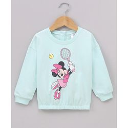 Babyhug Cotton Knit Full Sleeves Drop Shoulder Mini Mouse Printed Sweatshirt With Elasticated Bottom Hem - Sky Blue