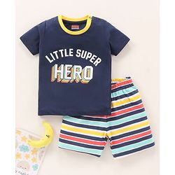 Babyhug Half Sleeves Cotton Shorts Set Text Print - Blue