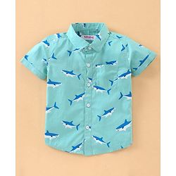 Babyhug Half Sleeves Shirt Shark Print - Blue