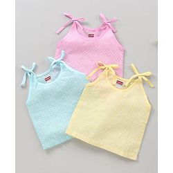 Babyhug 100% Cotton Sleeveless Tie Knot Jhablas Dots Print Pack of 3 - Pink Blue Yellow