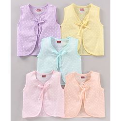 Babyhug 100% Cotton Jhabla Mutiprint Pack of 5 Polka Dots Print - Multicolour