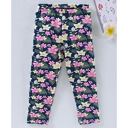 Babyhug Full Length Knit Leggings Floral Print - Navy Blue