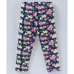 Babyhug Full Length Knit Leggings Floral Print - Navy Blue